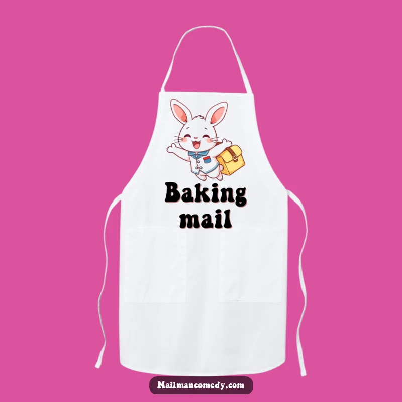 Funny Mail Bunny Apron: Cheerful Delivery, Kitchen Humor!