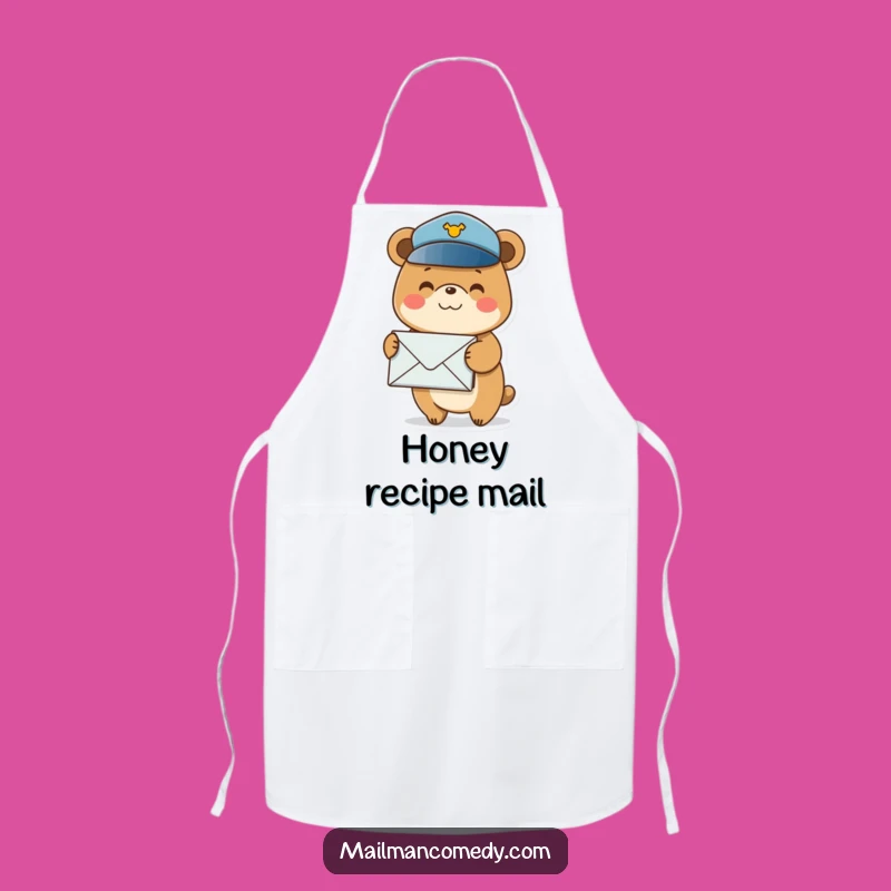 Funny Postal Bear Apron: Smiling Delivery, Kitchen Humor!