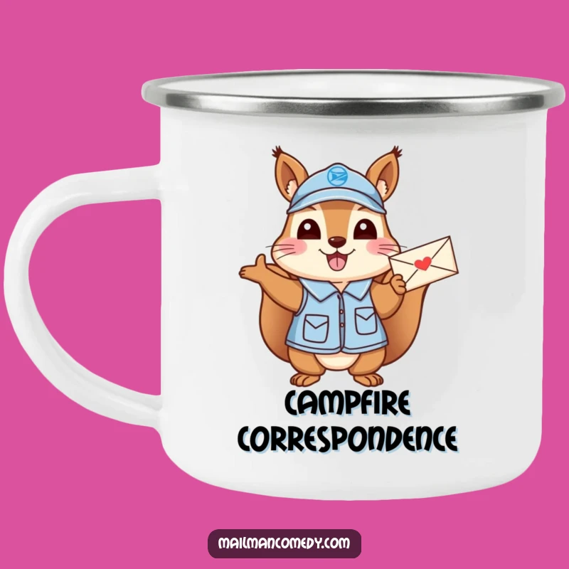 Funny Squirrel Mail Carrier Camping Mug: Cheerful Wave, Outdoor Funny Gift!