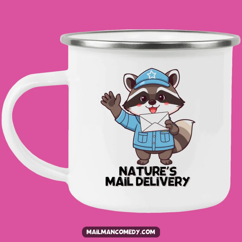 Funny Raccoon Mail Carrier Camping Mug - Outdoor Enthusiasm Gift