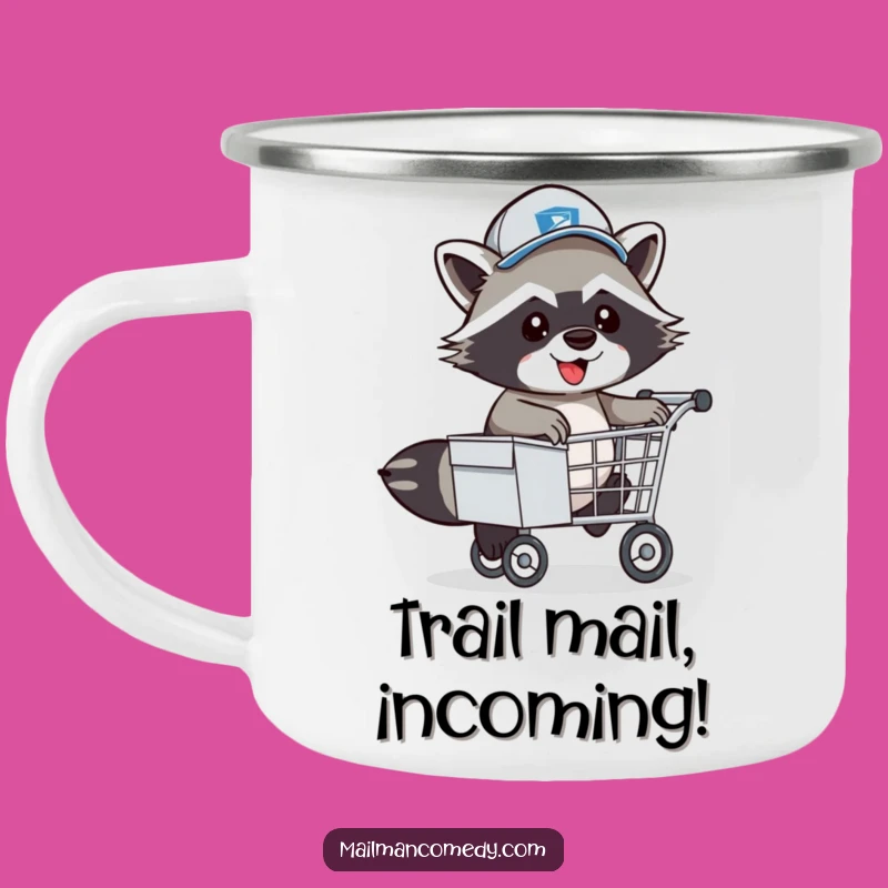 Funny Raccoon Mail Carrier Camping Mug: Hopping Postal Pal, Outdoor Funny Gift!