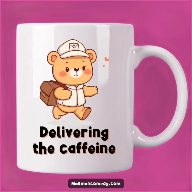 Funny Bear Mail Carrier Mug - Cheerful Skipping Bear, Perfect Funny Gift for Postal Lovers!