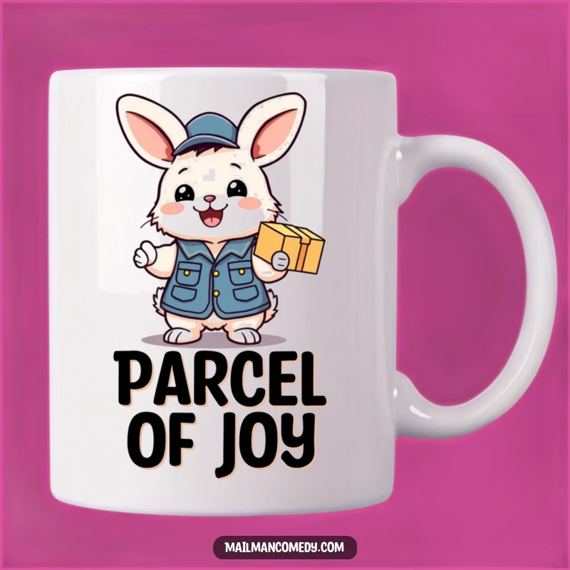 Funny Bunny Mail Carrier Mug - Excited Package Delivery, Perfect Funny Gift for Animal Lovers!