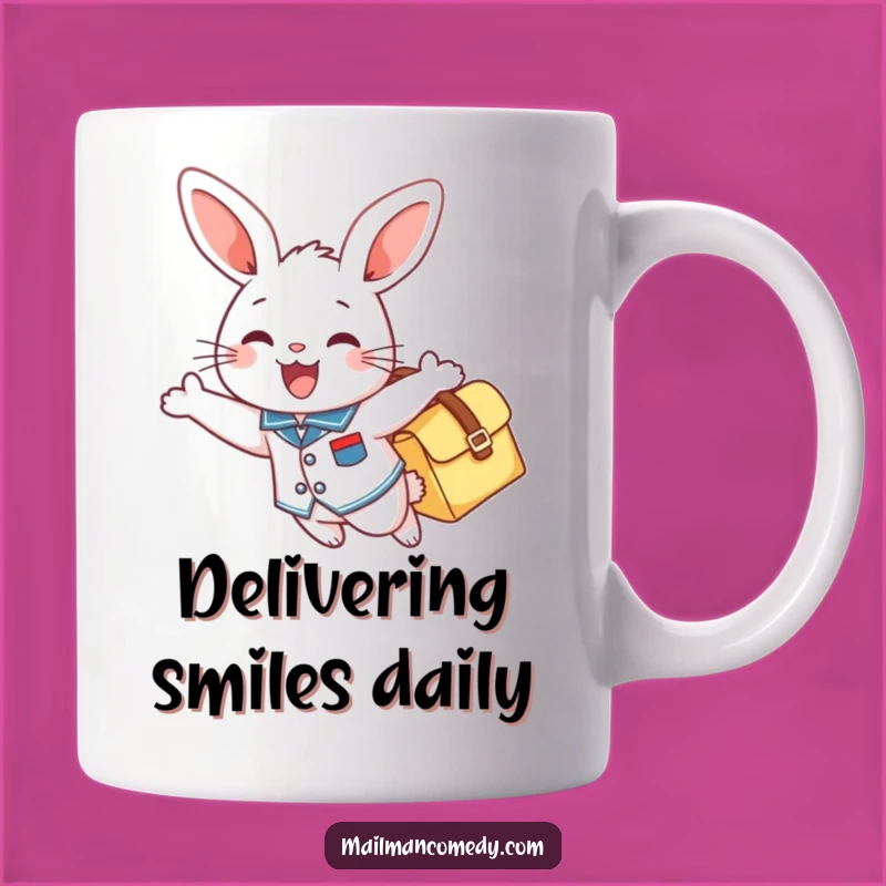 Funny Mail Bunny Mug: Cheerful Flyer, Gleeful Delivery, Perfect Gift!
