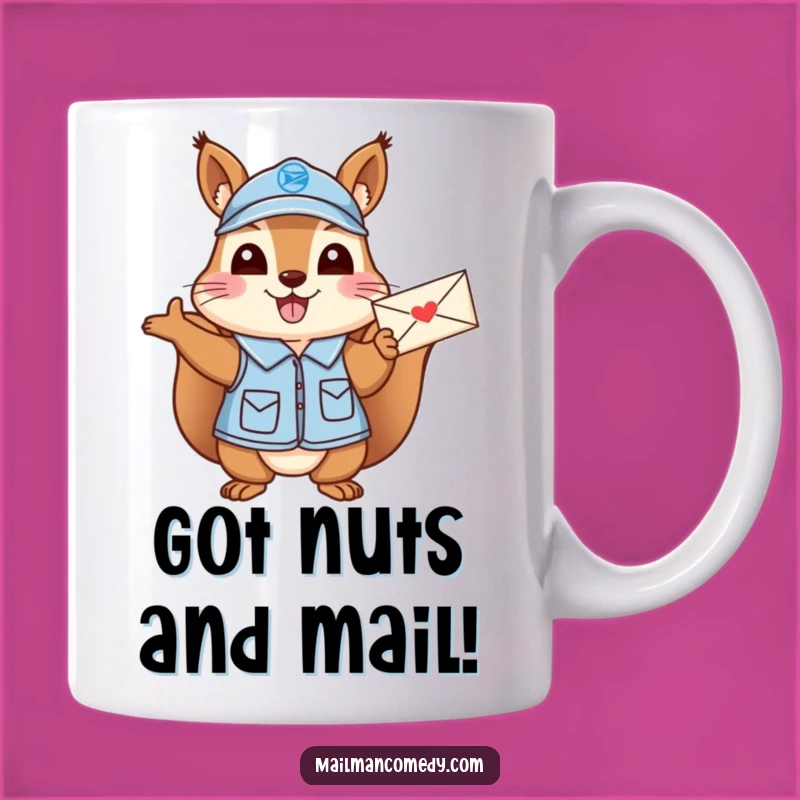Funny Squirrel Mail Carrier Mug: Cheerful Letter Waving, Perfect Funny Gift!
