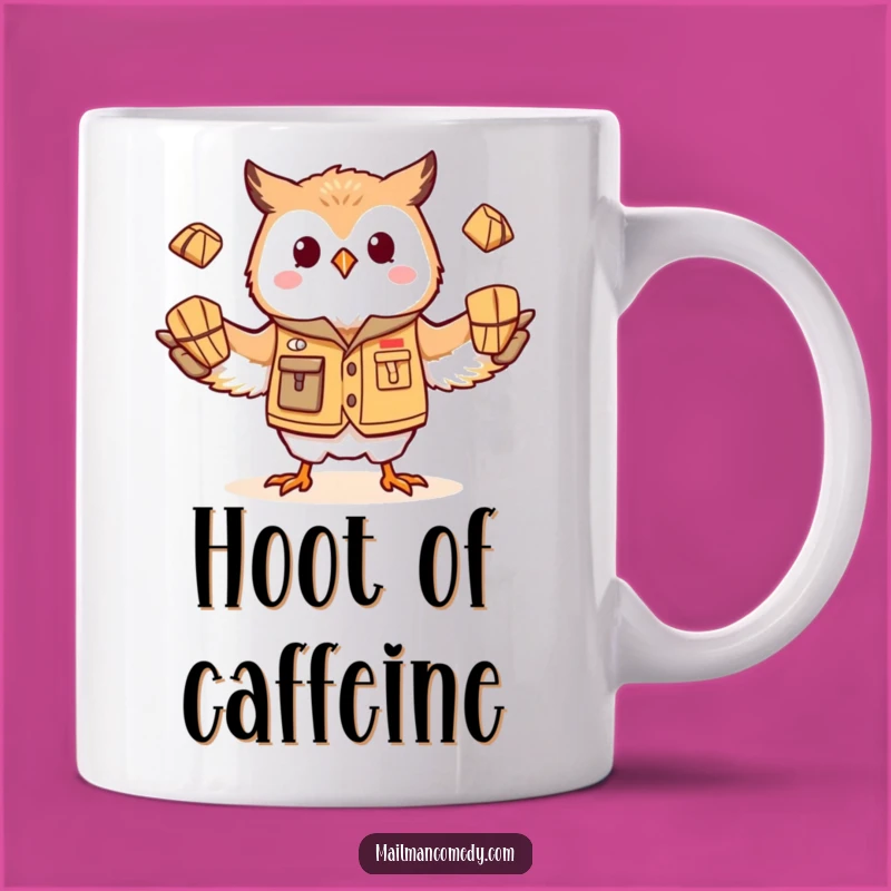 Funny Owl Mail Carrier Mug - Silly Juggling Parcel Delivery Gift