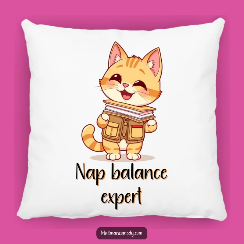 Funny Cat Mail Carrier Pillow: Cozy Up with a Balancing Cat