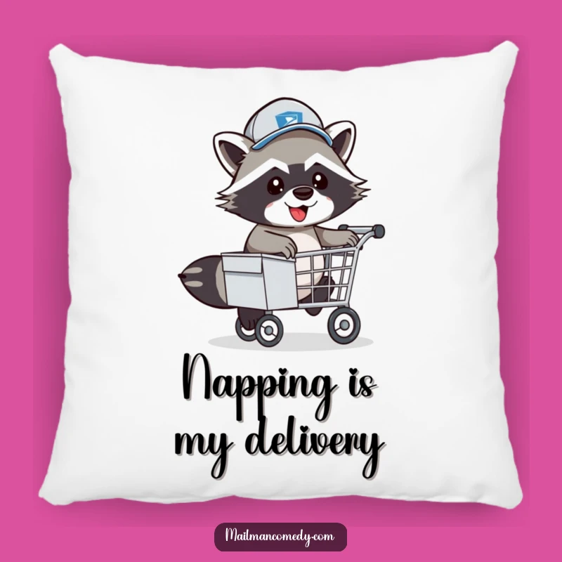Funny Raccoon Mail Carrier Pillow: Cozy Hopping Postal Pal, Comfy Funny Gift!
