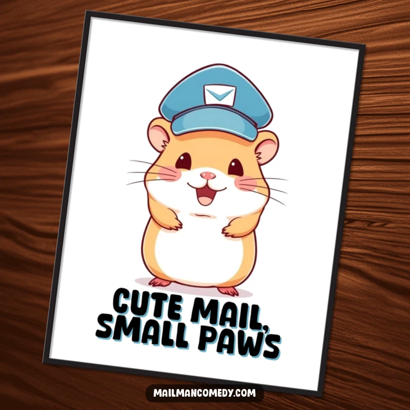 Funny hamster mail carrier digital art print, a cute rodent balancing letters, ready to be displayed.