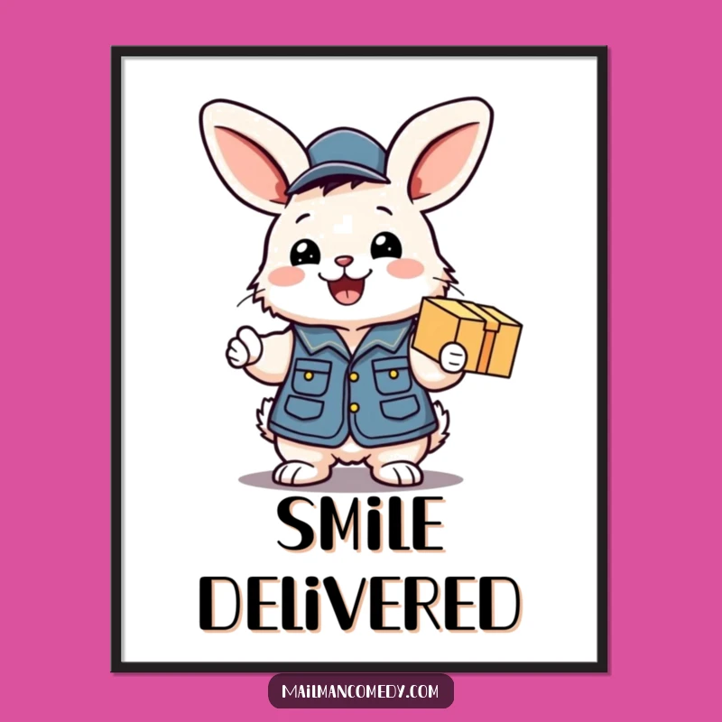 Funny Bunny Mail Carrier Digital Art - Excited Bunny Print, Instant Funny Gift Decor!