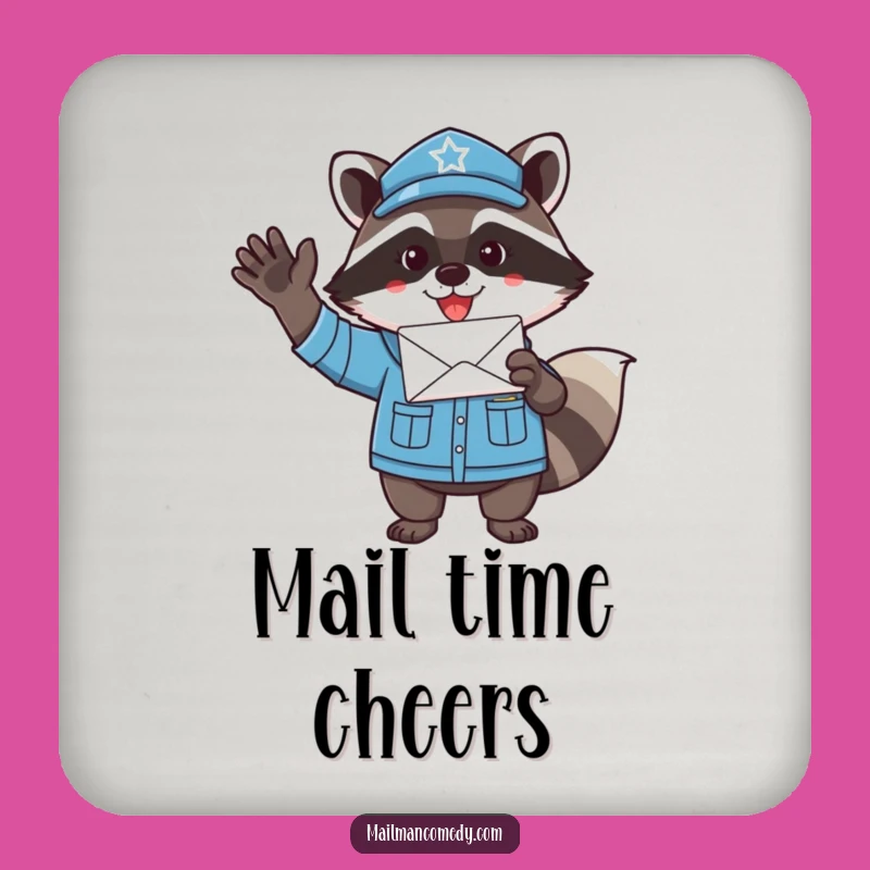Funny Raccoon Mail Carrier Coaster - Protect Surfaces with Enthusiastic Humor Gift