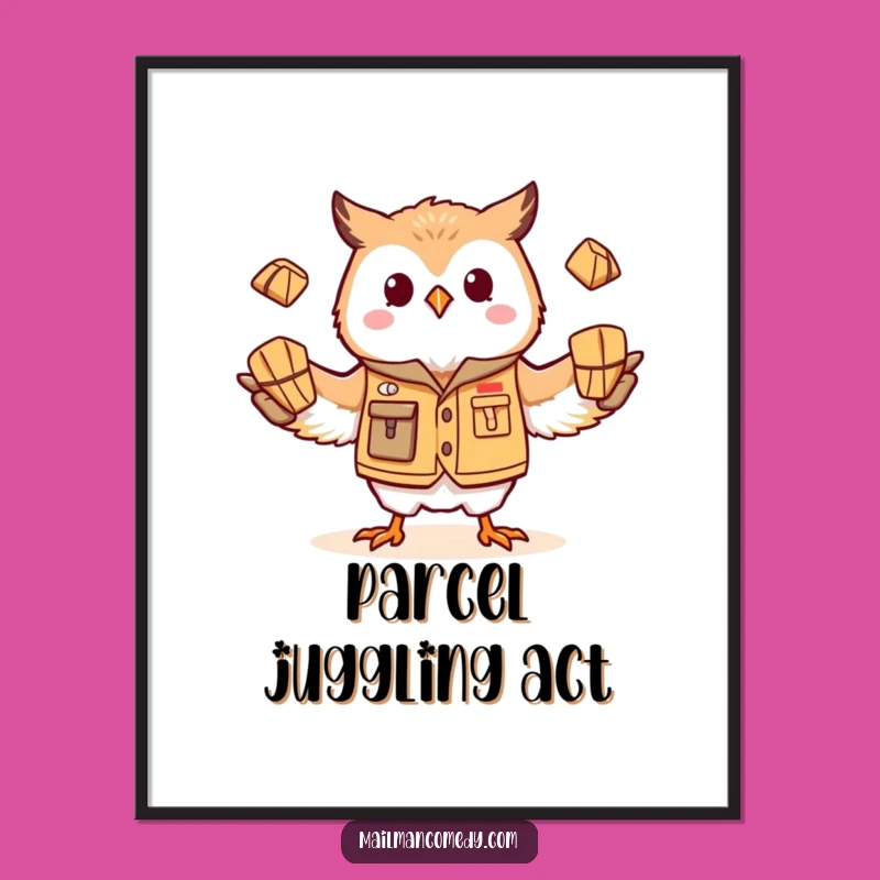Funny Owl Mail Carrier Poster - Whimsical Juggling Artwork Gift