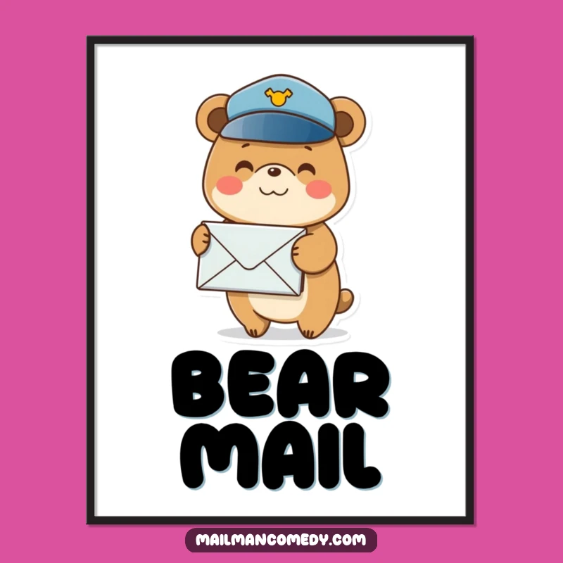 Funny Postal Bear Poster: Smiling Delivery Art, Hilarious Wall Decor!
