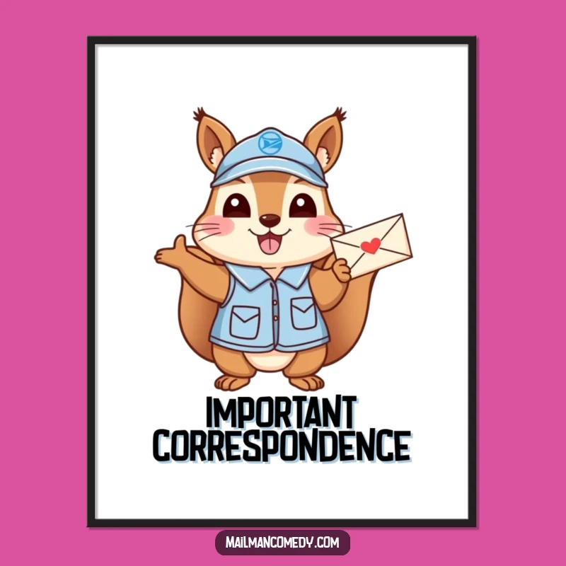 Funny Squirrel Mail Carrier Poster: Cheerful Wave, Hilarious Wall Art Gift!