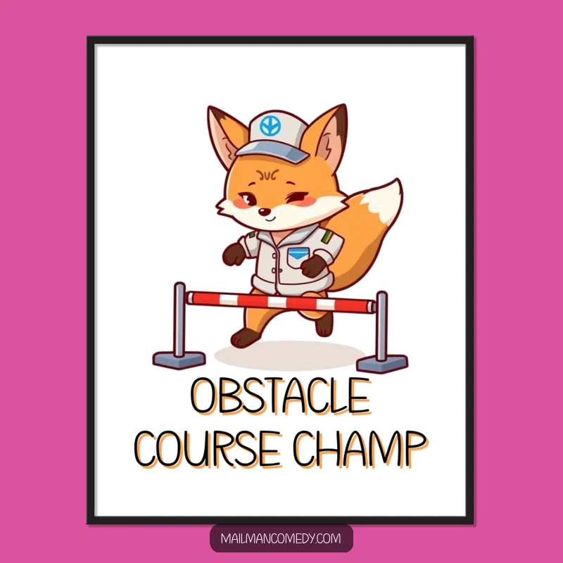 Funny Fox Mail Carrier Poster - Epic Obstacle Course Artwork Gift