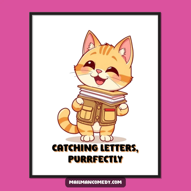 Free Printable Funny Cat Mail Carrier Wall Art: Balancing Letters Humor Art