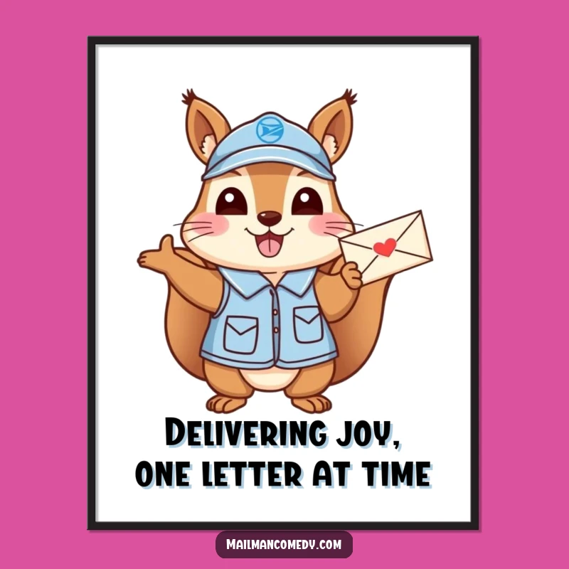 Funny Free Printable Wall Art: Squirrel Mail Carrier Waving Letter, Quirky Downloadable Decor