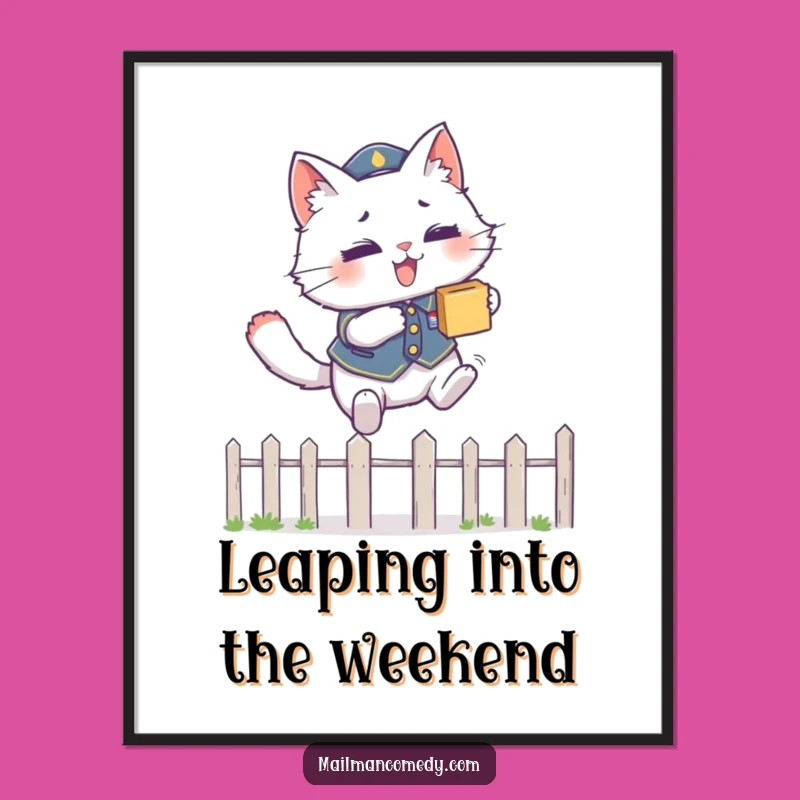 Free Printable Wall Art: Jumping Cat Courier Art, Funny Downloadable Decor