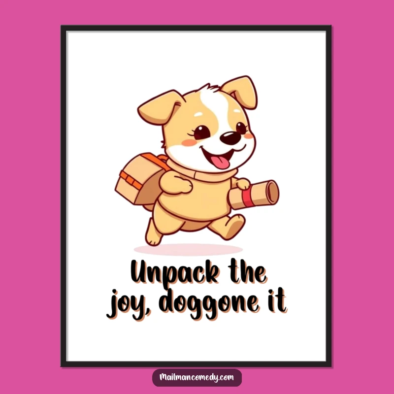 Free Printable Funny Dog Mail Carrier Wall Art: Happy Package Running Humor Art