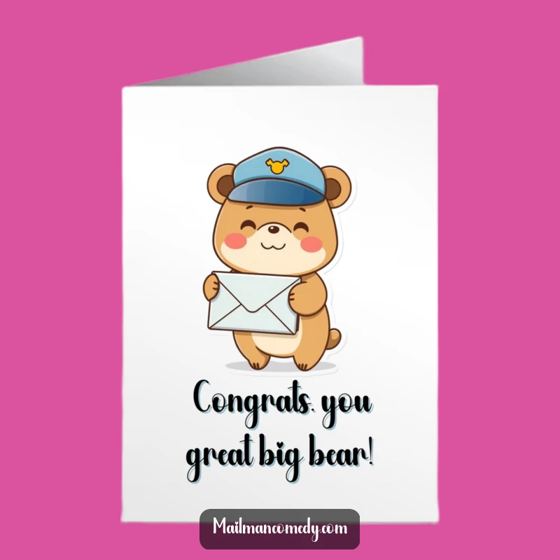Free Printable Congrats Card: Smiling Post Bear, Funny Downloadable