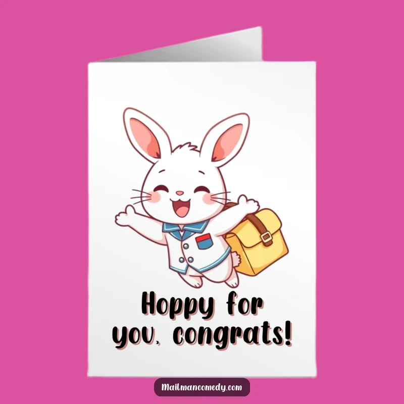 Free Printable Congrats Card: Happy Mail Bunny Flying, Funny Downloadable