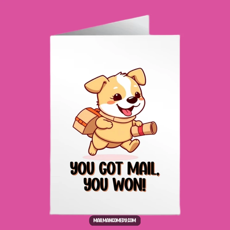 Free Printable Dog Mail Carrier Congratulations Card: Happy Package Running Fun Downloadable Gift