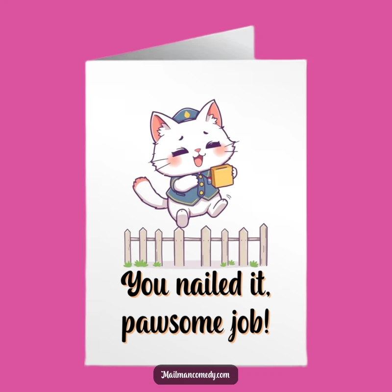Free Printable Congrats Card: Jumping Cat Courier, Funny Downloadable