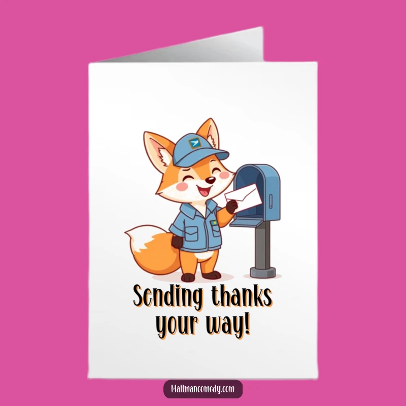 Free Printable Fox Mail Carrier Thank You Card: Cheerful Letter Tossing Fun Downloadable Gift