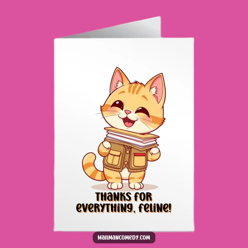 Free Printable Cat Mail Carrier Thank You Card: Balancing Letters Fun Downloadable Gift