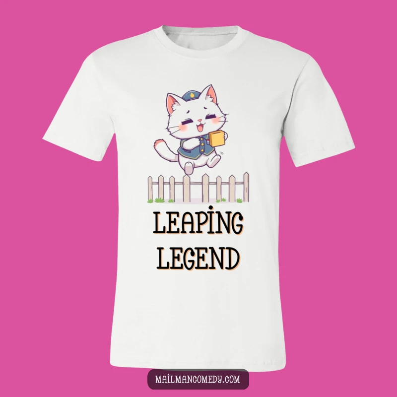 Funny Leaping Cat T-Shirt: Courier Uniform, Package Delivery, Humorous Style!
