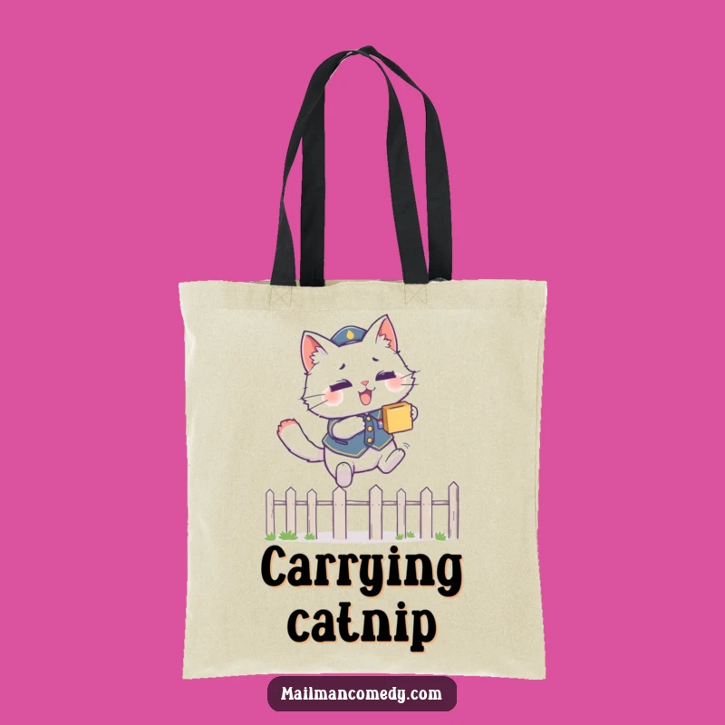 Funny Courier Cat Tote Bag: Leaping Over Fence, Hilarious Carry-all!